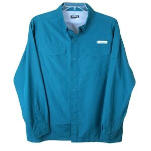 Habit Vented Long‎ Sleeve Button Down Teal Fishing Shirt UPF 40+ Men's Large
